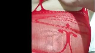 My chubby wife in red fishnets