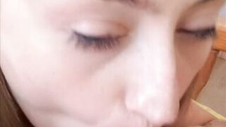 She fills my mouth with cum, delicious blowjob, hot wife