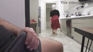 Caught jerking off while watching my Huge ass Hijab Stepmom.