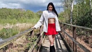 Nicky Brill no panties in public park and peeing