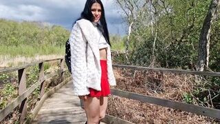 Nicky Brill no panties in public park and peeing