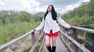 Nicky Brill no panties in public park and peeing