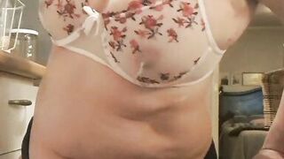 slut mom cooking with toy stuck in her hole