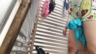 Witnessing intimate moments in the beach dressing room