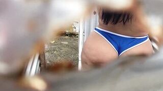 Pervert records through the outdoor dressing hole