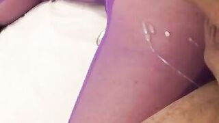 Sexy Purple Bodystocking Cumshot