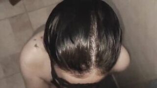 I saw my stepbrother in the shower and I couldn't hold back the urge to give him a blowjob