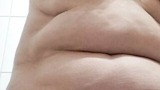 Wife cleaning her hairy pussy