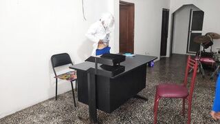 THE DOCTOR HAS SEX WITH HIS SECRETARY IN THE CUSTOMER SERVICE OFFICE. SHE RIDES HIM VERY SENSUALLY ON THE DESK AT WORK