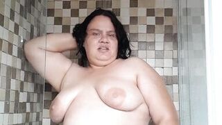 Bbw having some showertime fun.