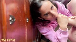 Happy Latina sucks white boyfriend cock for BIG FACIAL