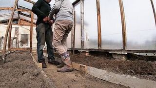 Farmer's Wife with Rubber Boots Sucks a Cock in the Greenhouse