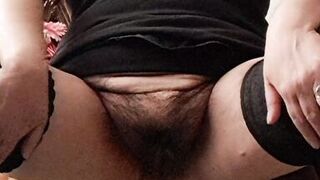 Stepmom seduces stepson's friend by showing her hairy pussy