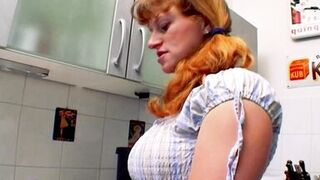 A curvy German babe gets her asshole smashed in the kitchen