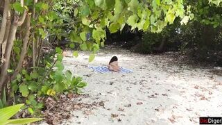 Public Pickup Stepmom and Stepdaughter on Beach - Risky Dick Flashing Cum on Face