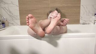 Do you want to wash my feet? Foot fetish from a mature milf in the bath. - 5 image