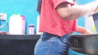 Cute Mexican amateur girl gets while washing dishes REMAKE - 1 image