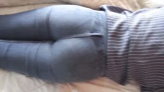 Stepson masturbates with my ass, jeans up and jeans down. He wants to fuck me.