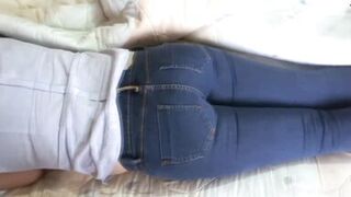 Stepson masturbates with my ass, jeans up and jeans down. He wants to fuck me.