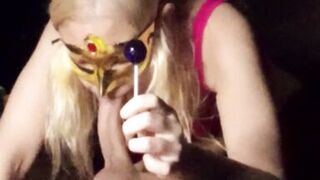 Sexy blonde sucking cock and lollipop