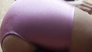 Horny brunette gets a dildo in her wet and hairy pussy until she makes a big squirt all over the floor