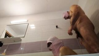 Amateur couple takes a bath, wife with hairy pussy, big ass, big tits.