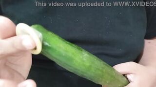 Karmica, the chubby Filipina, pleasures her hairy pussy and cucumber in a hot pepino game