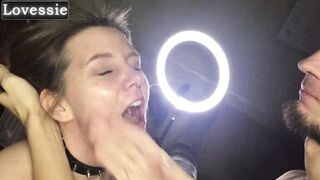 Lovessie, the submissive MILF with a stunning face, takes a deep throat pounding from a massive cock - 1 image