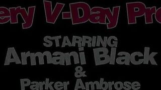 Parker Ambrose & Armani Black take turns riding hard on a big cock in POV