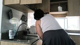 Watch curvy ebony MILF employee's perfect pussy get soaked in dildo and cum - 2 image