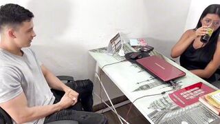 Lian Grey & Lina Henao's steamy office interview ends with a wet pussy pounding