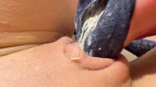 Very dirty creamy smelly panties close up! Girl rubs clit through panty - 1 image