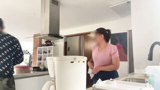 delicious maid MILF with huge saggy tits lets her boss play with her nibs