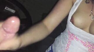 amateur blonde milf sucking big cock in car