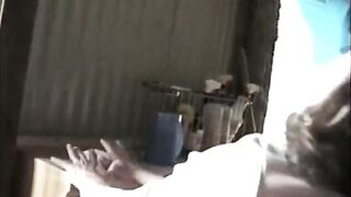 Wife fucking in the shed and her husband films