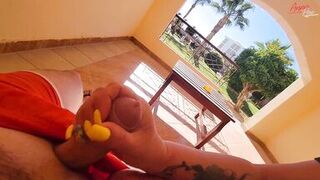 StepMom jerked off right on the terrace