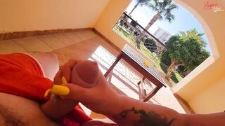 StepMom jerked off right on the terrace