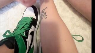 Slutty Milf rubs balls and begs for cum on her shoes