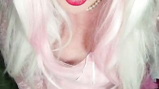 Pink trans puffy nipples cum