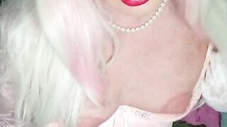 Pink trans puffy nipples cum