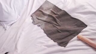 Brunette Wife Wearing Black Stockings Takes Big Dildo Fuck Machine