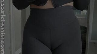 Busty Teacher in leggings strips and teases her student's dad online - 5 image