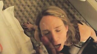 Slut MILF gets a facial and loves it