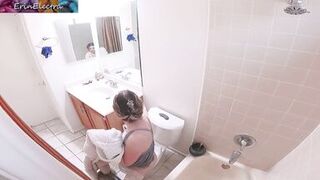 Masturbating stepmom in the bathroom invites stepson in for sex