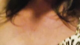 Horny milf plays in bar bathroom