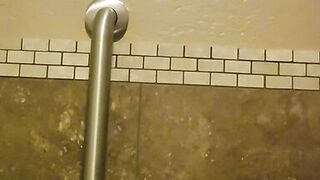 Horny milf plays in bar bathroom