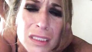 Gorgeous slut gets her pussy pounded while she gags on a dildo