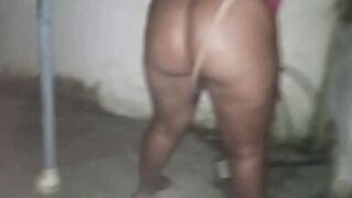 Ebony bbw wife with a big ass showing off in a short dress for her naughty neighbor