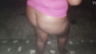 Ebony bbw wife with a big ass showing off in a short dress for her naughty neighbor