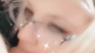 Got my big tits out and sucking cock